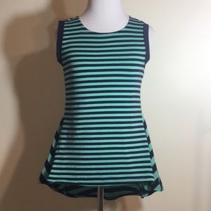 Monteau mint green and navy striped tank